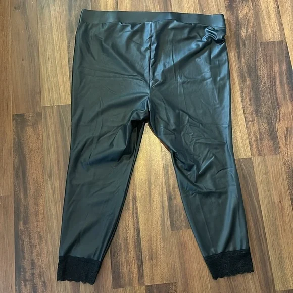 Torrid Size 4X Faux Leather Full Length Black Leggings with Lace Ankle Detail - Picture 5 of 12